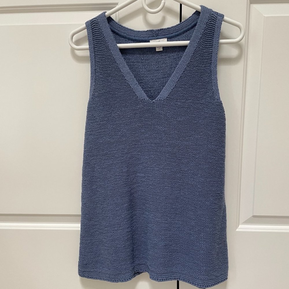 J.Jill V-Neck Sweater Knit Sleeveless Tank Top-Slate Blue Size Med Petite